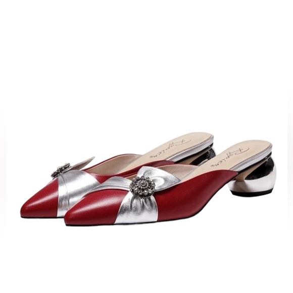 Cute Red & Silver Slide Shoes 7 37 - Picture 3 of 6